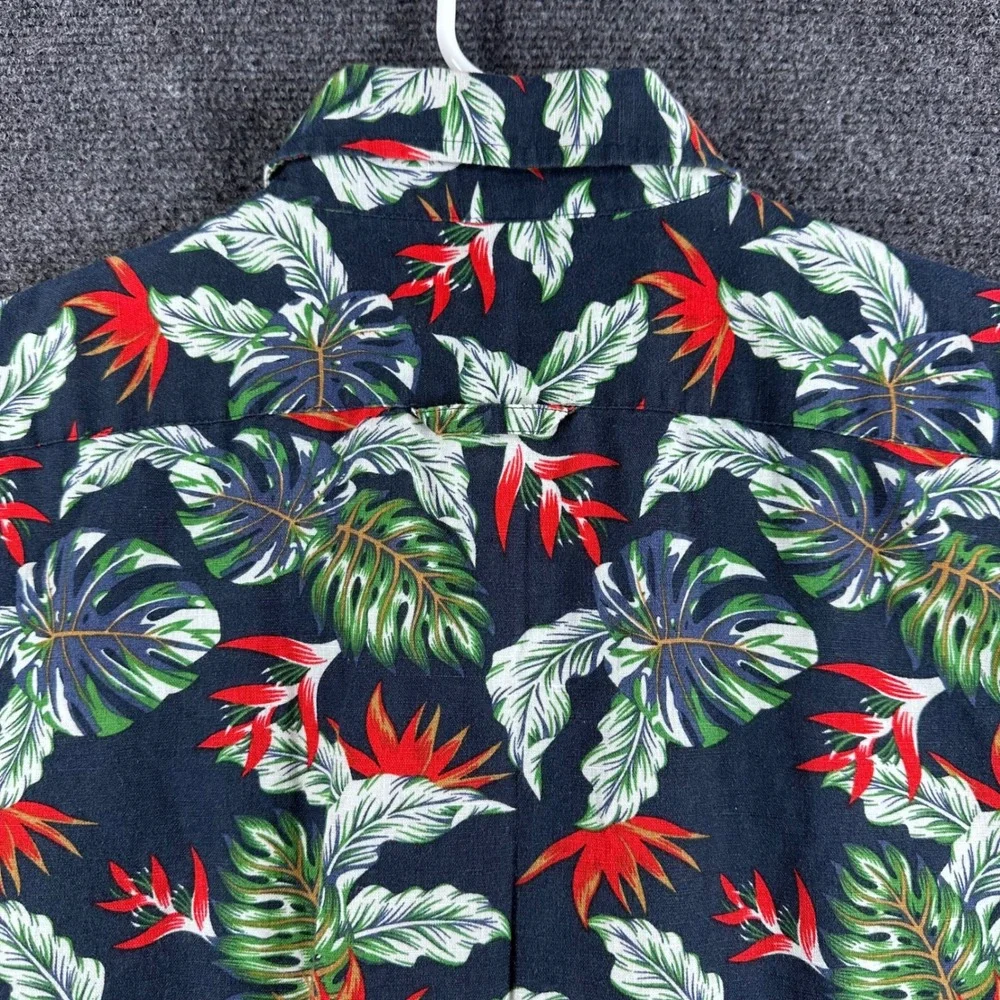 Banana‎ Republic Button Up Mens M Medium Blue Tropical Floral Linen Cotton Slim